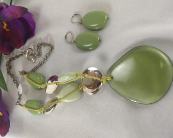 Green Acrylic Stone Necklace and Matching Earrings