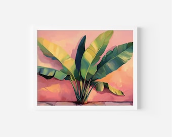 Banana Plant Watercolor Print, Tropical Bohemian Wall Decor (Digital Download)