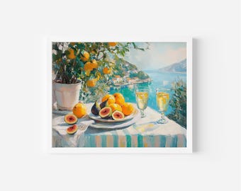 Figs and Peaches Still Life Art Print – Vintage Mediterranean Coastal Decor (Digital Download)