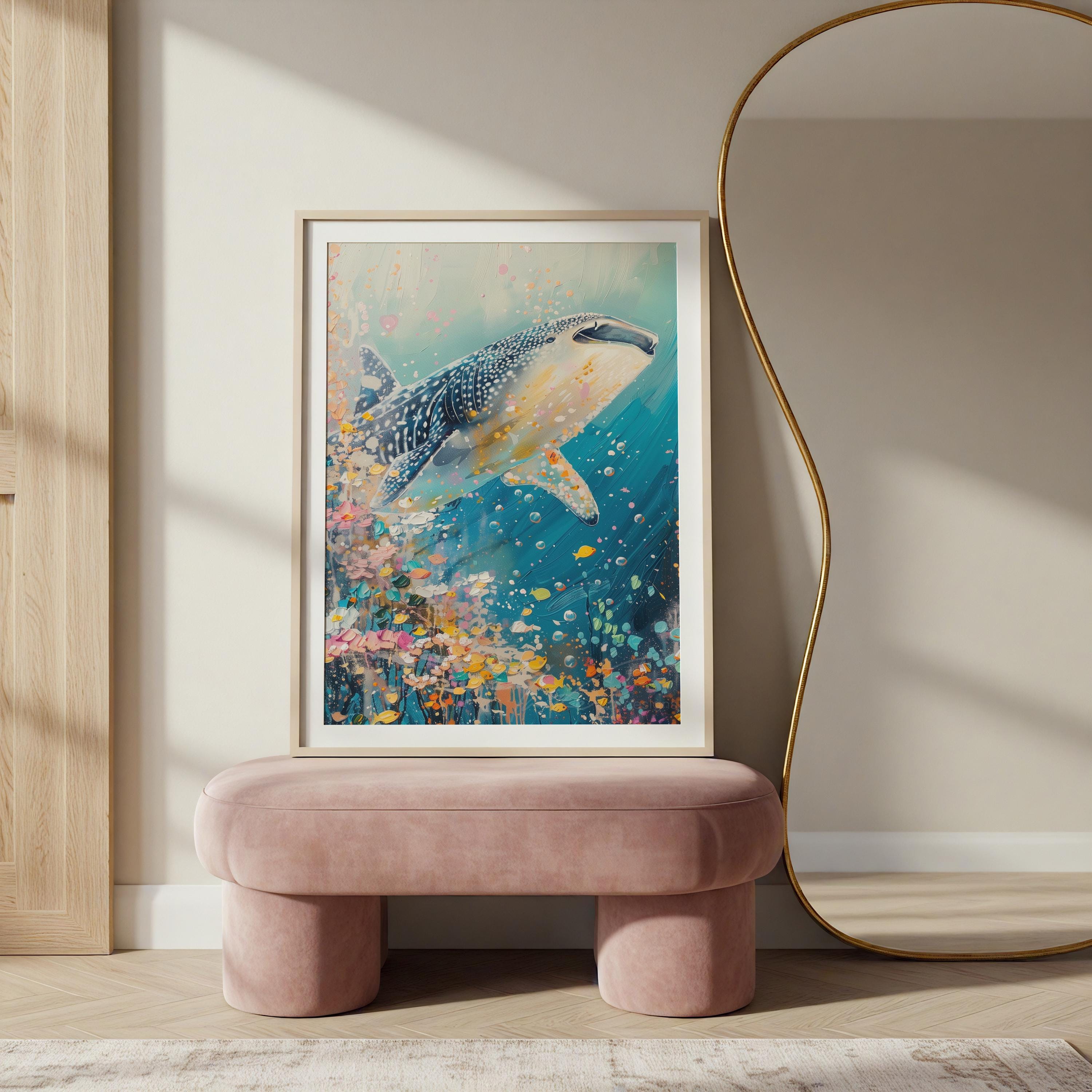 Whale Shark Art Print, Ocean Animal Painting, Colorful Sea Life Wall ...