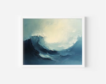 Küstenwelle Kunstdruck - Abstrakte Meerlandschaft, blau & salbeigrün (Digitaler Download)