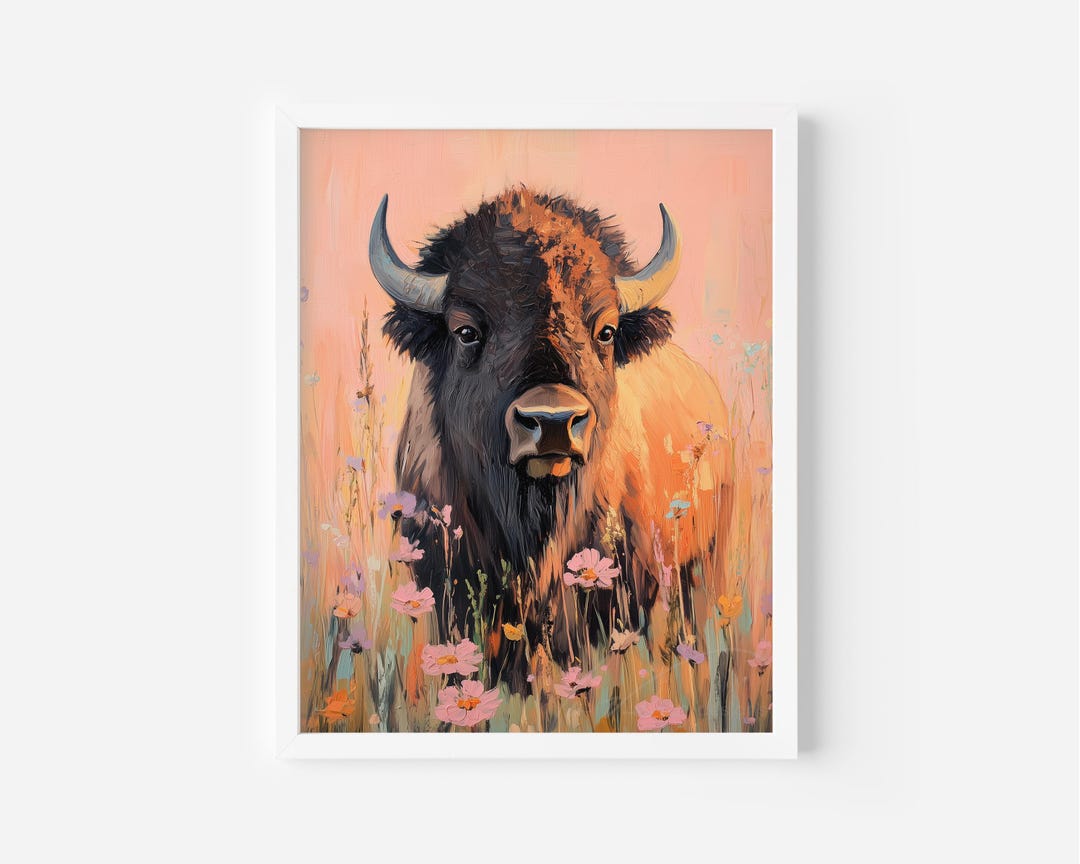 Vintage Bison Floral Print, Rustic Farmhouse Wall Art (digital Download ...