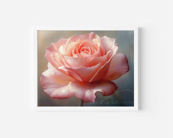 Blush Rose Pastel Painting, Cottagecore Floral Print (Digital Download)