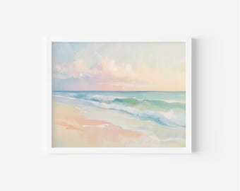 Pastel Coastal Seascape Art – Dreamy Shoreline Print (Digital Download)