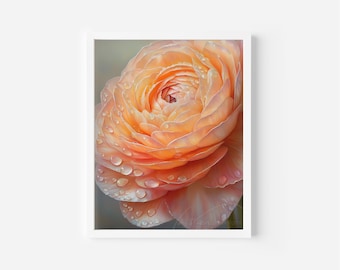 Peach Ranunculus Flower Print, Botanical Bloom, Cottagecore Decor (Digital Download)