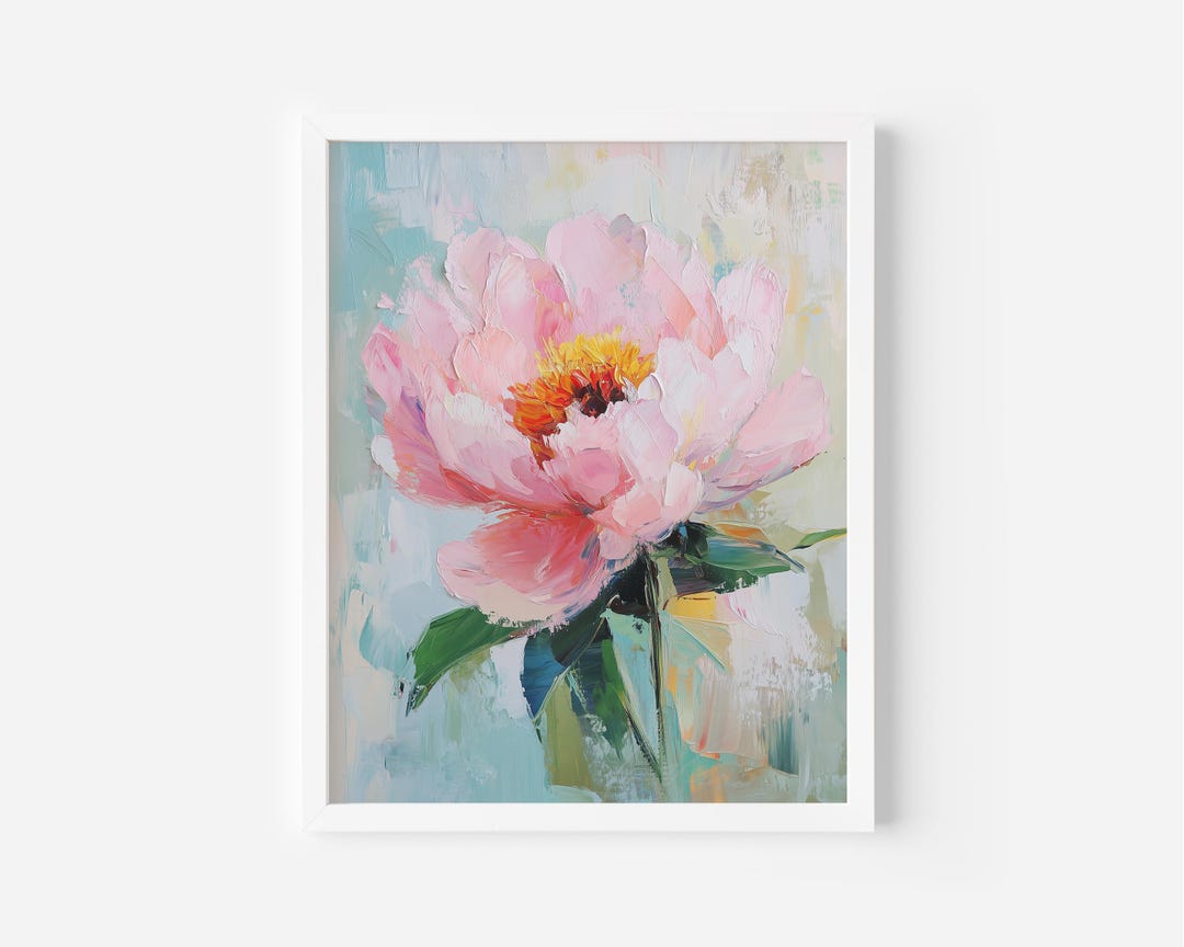 Pink Peony Wall Art Print, Pastel Cottagecore Floral Painting, Feminine ...