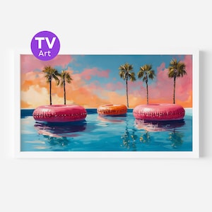 Donut Pool Inflatables Frame TV Art, Tropical Palm Springs (Digital Download)