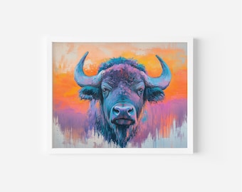 Vintage Bison Landscape Print, Southwestern Home Decor (Instant Download)