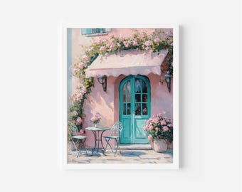 French Cafe Floral Art Print, Vintage Parisian Decor (Digital Download)