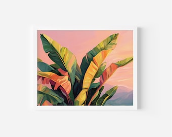 Tropische bananenbladkunstprint, modern kustdecor (digitale download)