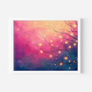 Twilight String Lights Art Print – Moody Romantic Tree Branch Decor (Digital Download)