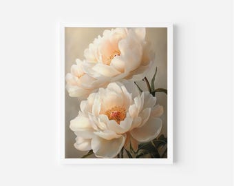 Pastel Peony Print - Vintage Cottagecore Floral Wall Art (Digital Download)