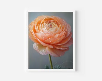 Peach Ranunculus Flower Print - Cottagecore Floral Art (Digital Download)