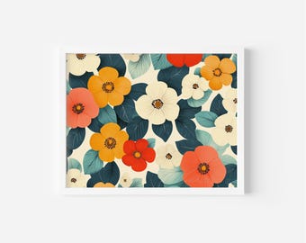 Terracotta Floral Print, Boho Botanical Wall Art (Digital Download)