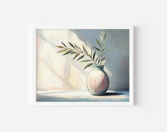 Salbei grüne Vase Stillleben Kunstdruck, Boho botanische Malerei (digitaler Download)