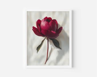 Burgundy Peony Printable Art, Vintage Floral Wall Decor (Digital Download)