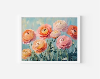 Ranunculus Flower Print, Botanical Vintage Wall Art (Digital Download)