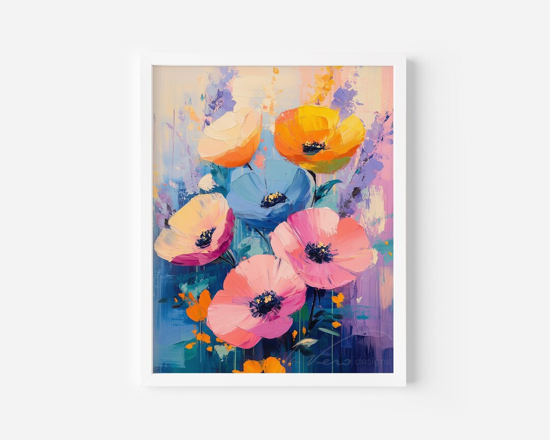 Vibrant Floral Bouquet Printable Wall Art | Colorful Textured Flower ...