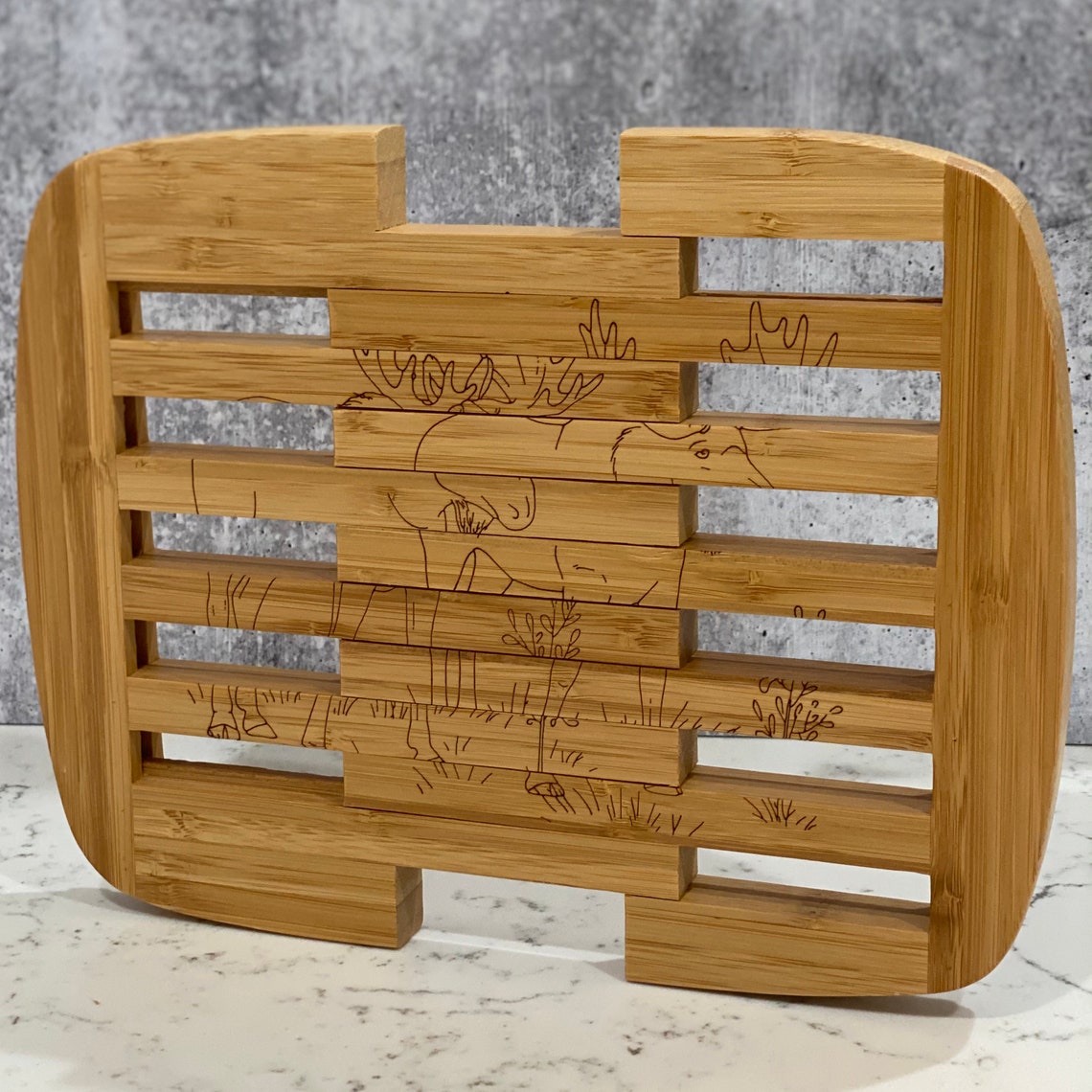 Laser Engraved Bamboo Trivet Expandable Kitchen Trivet Etsy