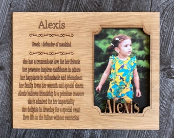 Custom Name with Meaning Photo Mat | Engraved Picture Mat | Alexis | Wooden Mat | 5x7 mat insert for Your Frame