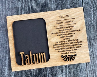 Custom Name with Meaning Photo Mat | Engraved Picture Mat | Tatum | Wooden Mat insert for frame