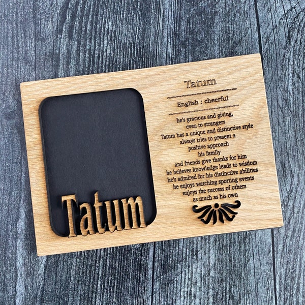 Custom Name with Meaning Photo Mat | Engraved Picture Mat | Tatum | Wooden Mat insert for frame ( Frame/Stand not included)