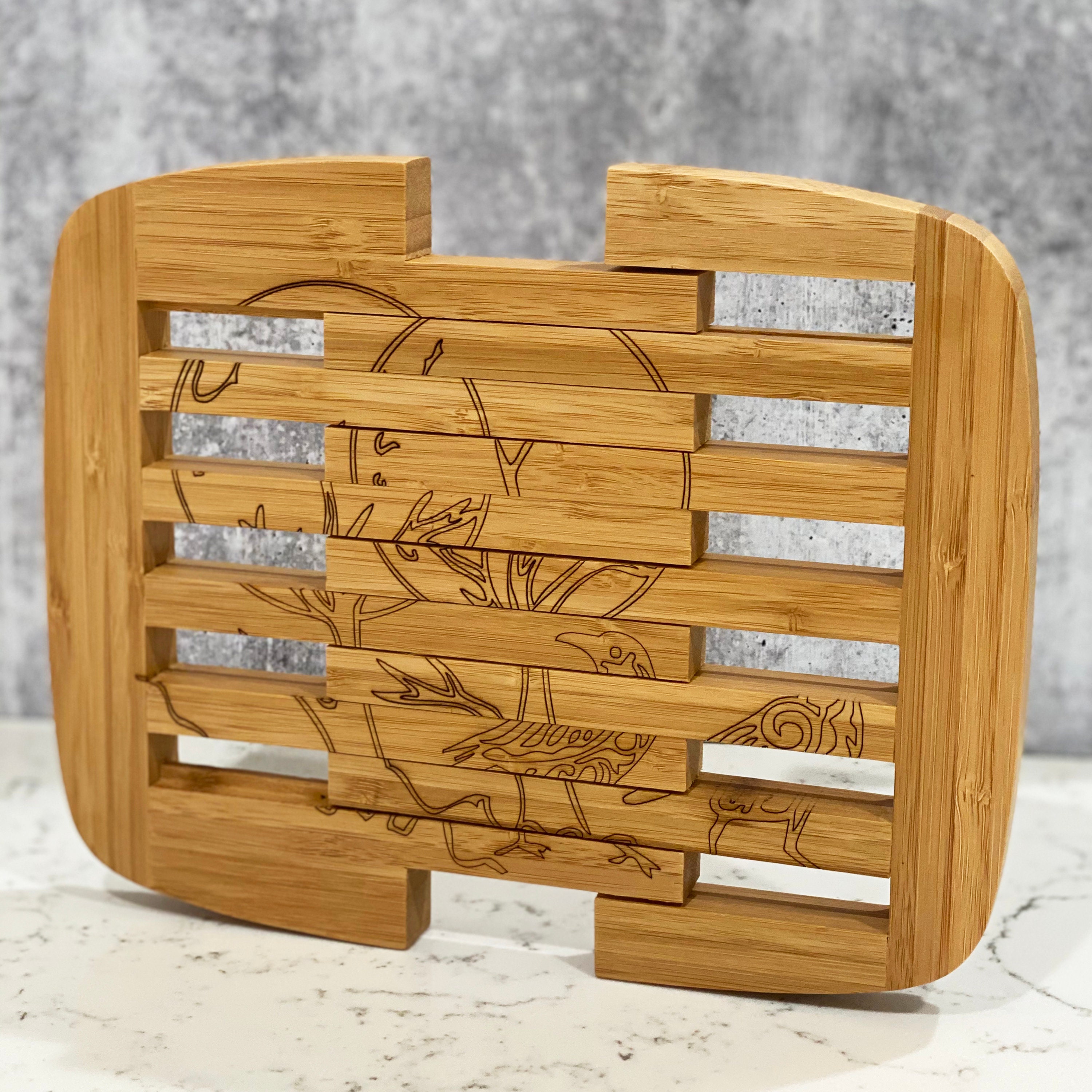 Laser Engraved Bamboo Trivet Expandable Kitchen Trivet Etsy