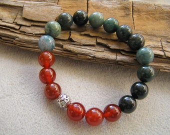 Colours of autumn, stretch bracelet, green red Roll it on Roll it off Handmade Gift Free Shipping #707