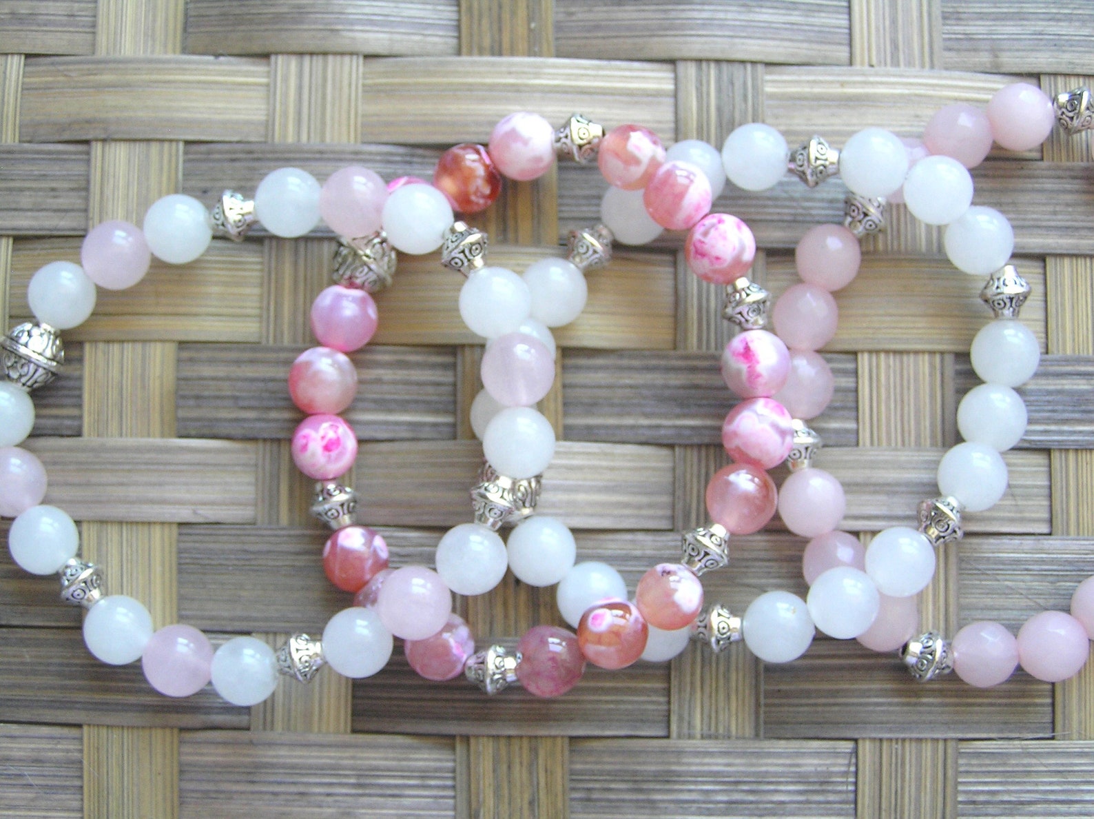 White Jade & Rose Quartz Bracelet Handmade Gift Idea Under 20 Etsy Canada