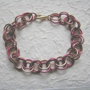 Red and bronze bracelet chainmaille antique gold spring summer fashion jewellery handmade gift under 20 gift for her GBT280