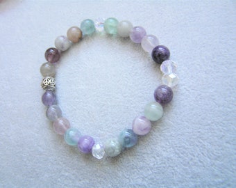 Beautiful Fluorite and glass beads Stretch Bracelet Handmade Gift Idea under 20  Wrist Candy Buy 2 Save 20% Free Shipping #689