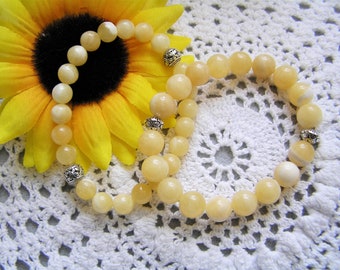 Sunshine for your wrist, 2-bracelet set yellow jade stretch bracelet Roll it on Roll it off Handmade Gift Free Shipping #705