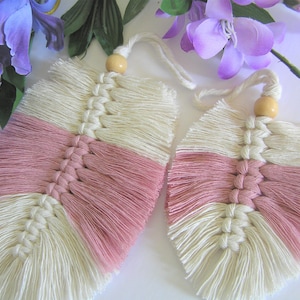 Leaf Feather set of 2 dusty rose and natural handmade macrame home decor housewarming gift embellishment wall hanging GBT599