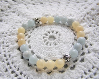 Aquamarine and yellow jade stretch bracelet 2 sp. roll it on roll it off  Handmade Gift Under 20  Free Shipping #702