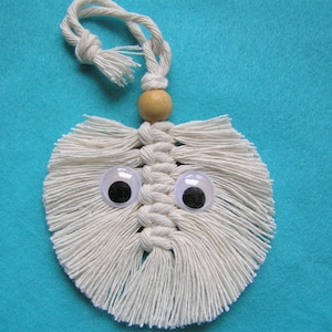 Cutie Pie Feather Face handmade macrame childrens room home decor gift embellishment wall hanging GBT576