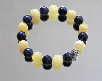 Lapis and yellow jade stretch bracelet roll it on roll it off blue yellow Handmade Gift under 20 Free Shipping #694