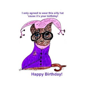 Carte de travailleur drôle chat anniversaire carte Kitty carte meilleur amis chat avec verres Cat Lover carte Cour bouffon chapeau Co chat avec chapeau d’anniversaire Humour