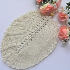 Leaf Feather large natural colour handmade macrame home decor housewarming gift embellishment wall hanging GBT570