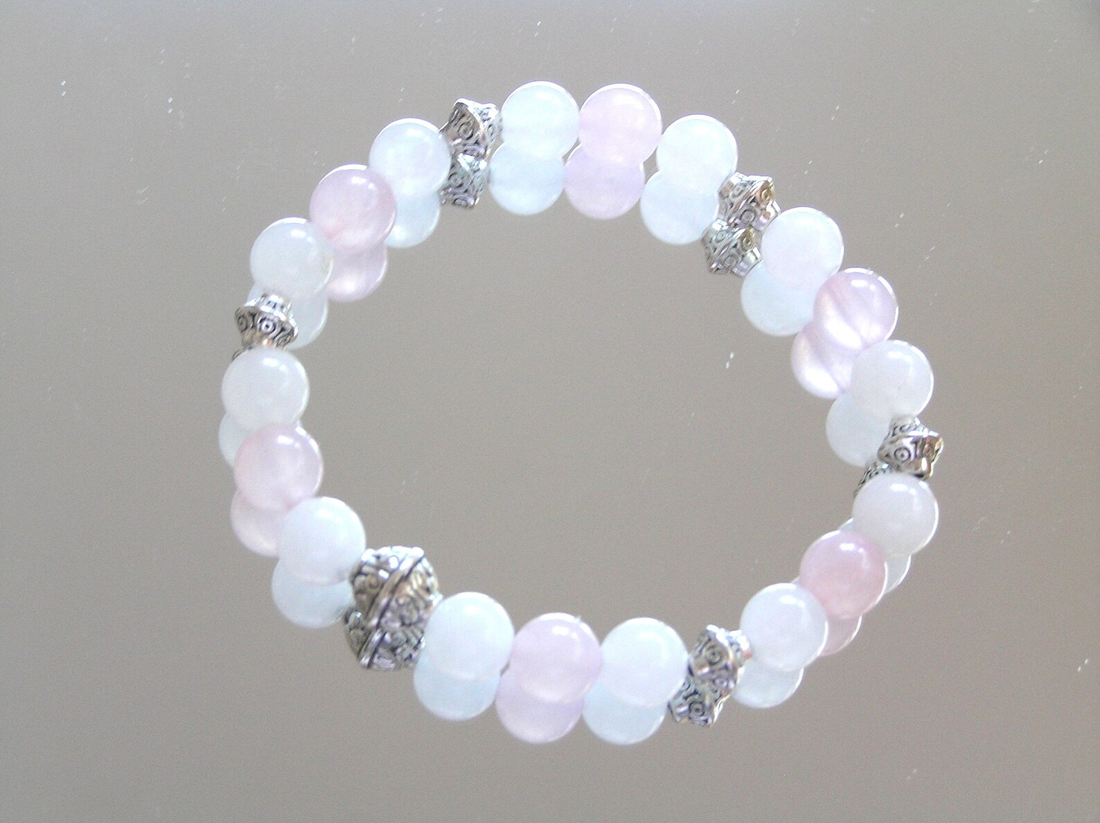 White Jade & Rose Quartz Bracelet Handmade Gift Idea Under 20 Etsy Canada