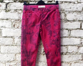 Red Upcycled Skinny Jeans Jeggings Tie Dye UK 8 / US 4