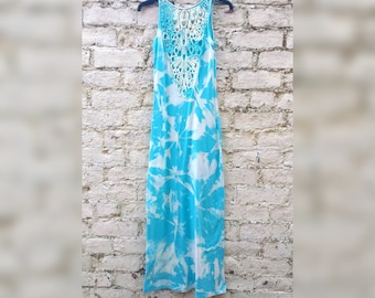Maxi Dress Bleach Tie Dye Turquoise Lace to fit UK Size 8 US size 4