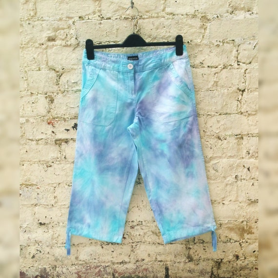 Pastel Tie Dye Hippie Capri Trousers Upcycle in Pastel Blue to | Etsy