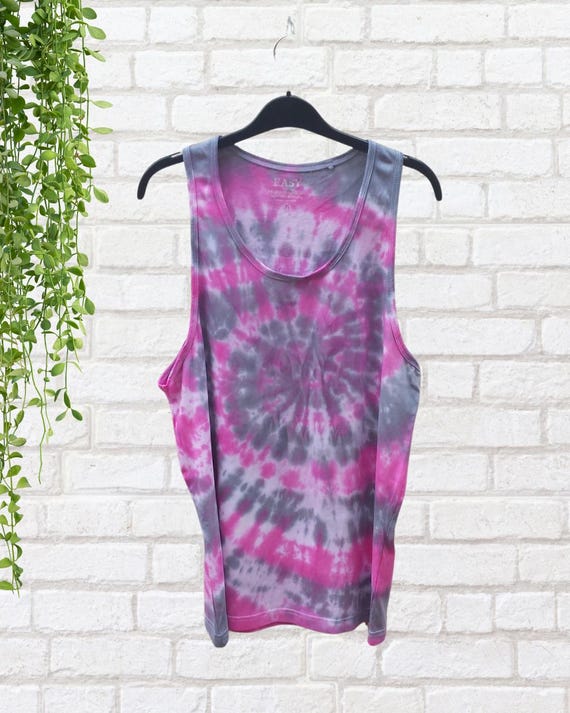 Mens Tie Dye Tank Top | Pink & Grey |Organic Cotton