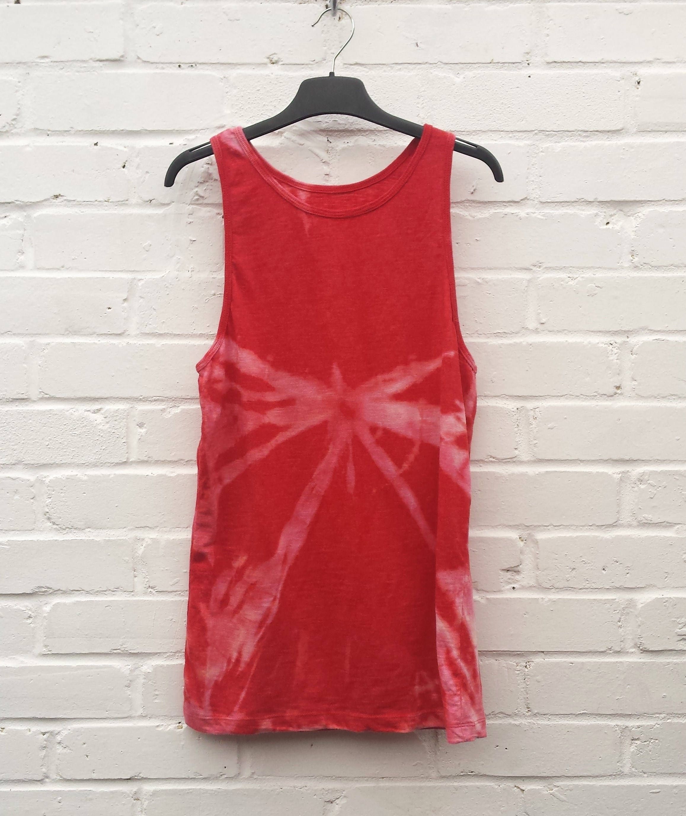 Image of Mens Red Tank Bleach Tie Dye Size Xs