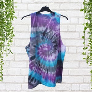 Festival Vibes | Tie Dye Tank Top | Blue, Black & Purple | Organic Cotton