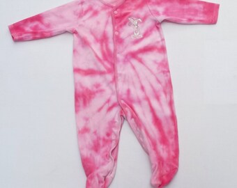 Pink Tie Dye Baby Romper Velour Sleepsuit to fit 6-9 month Christmas Gift Hippie Gift Babies