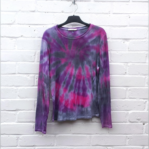 Black Purple Pink Goth Tie Dye Long Sleeve T shirt ALL SIZES Black Purple Pink Goth Tie Dye Long Sleeve T shirt ALL SIZES