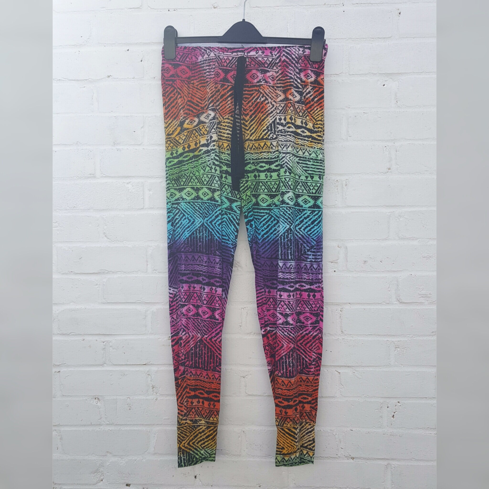 Image of Rainbow Tie Dye Yoga Pants Aztec Print To Fit Uk Size  Or Us  Lgbt