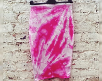 Upcycled Pencil Skirt Bleach Tie Dye Pink to fit UK Size 10 or US size 6