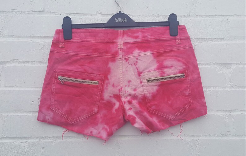 Upcycled Red Tie Dye Denim Shorts UK 12 US 8